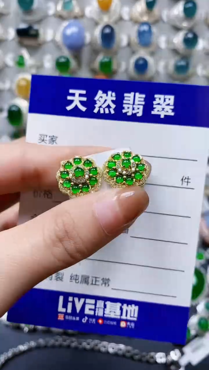 【闪购商品】翡翠耳饰银S925镶嵌0724