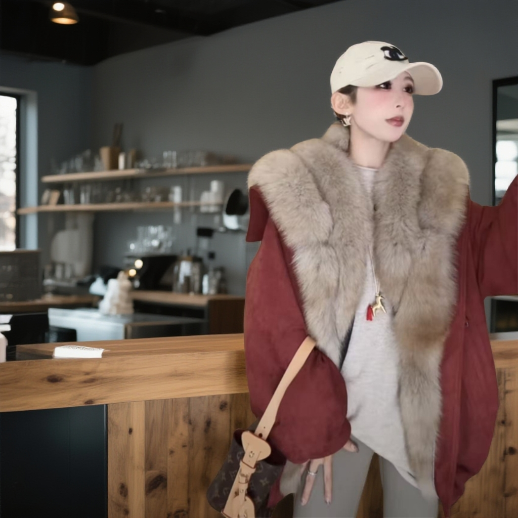 正品仿狐狸毛高端女装环保皮草千金毛毛外套羽绒90派克服零下20度