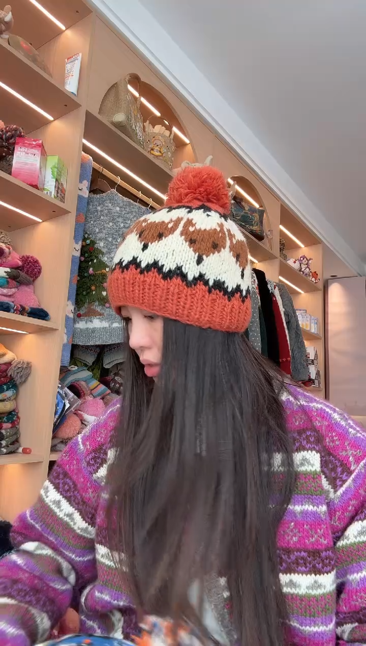 羊毛白橘狐狸帽  