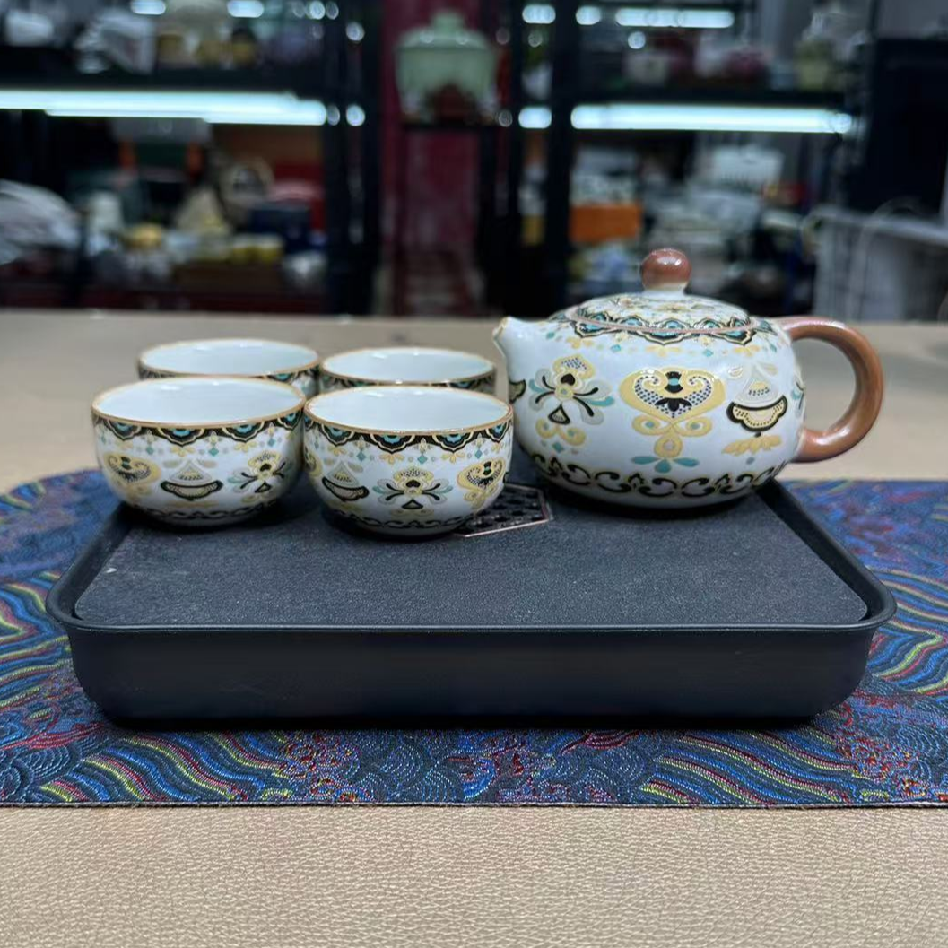 陶子茶具 汝窑敦煌西施壶悬停盖碗一壶四杯家用泡茶壶-2687