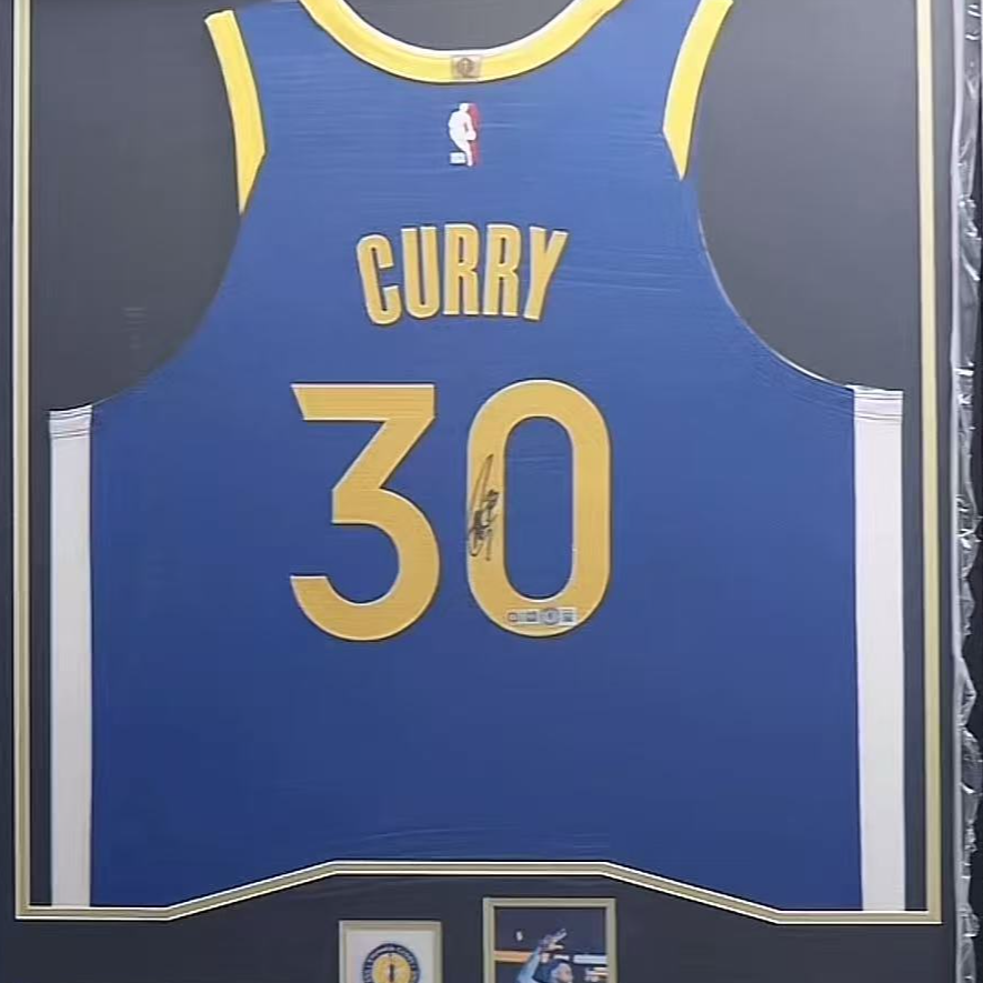 库里亲签勇士客场蓝AU装裱收藏【铭人堂亲签球衣清清直播专属链接】
