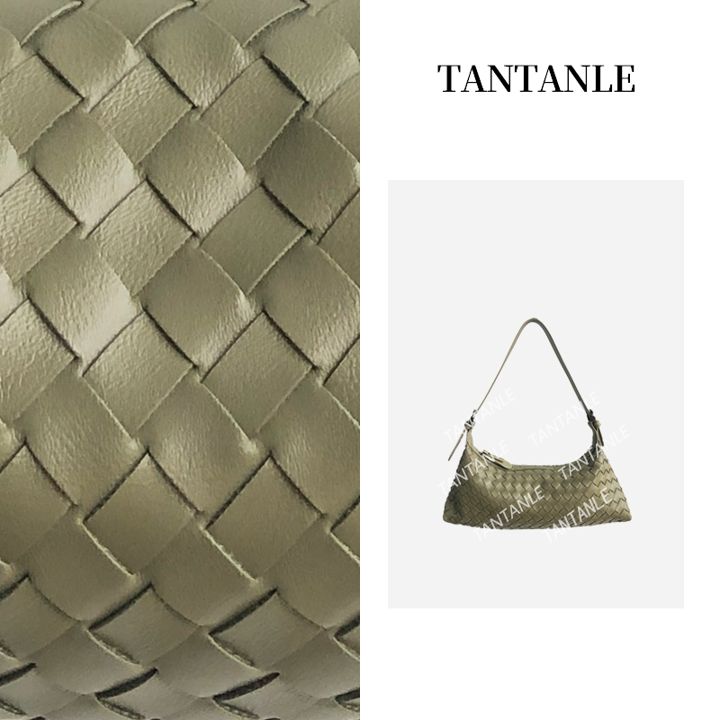 高定单肩腋下复古编织时尚百搭女包(B洞绿色法棍包）