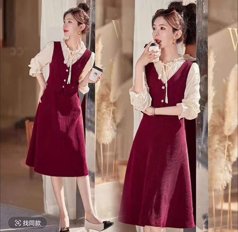  A春秋新款小香风拼接假两件拼接百搭连衣裙05#