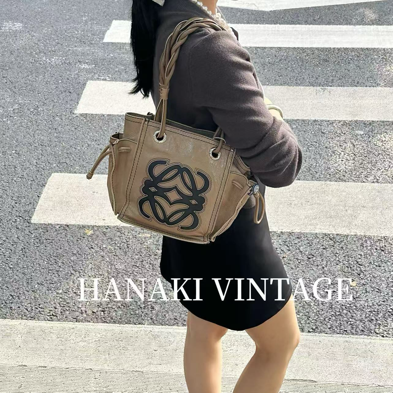 95新 LOEWE/罗意威 花绮中古/Loewe小号双面托特单肩包