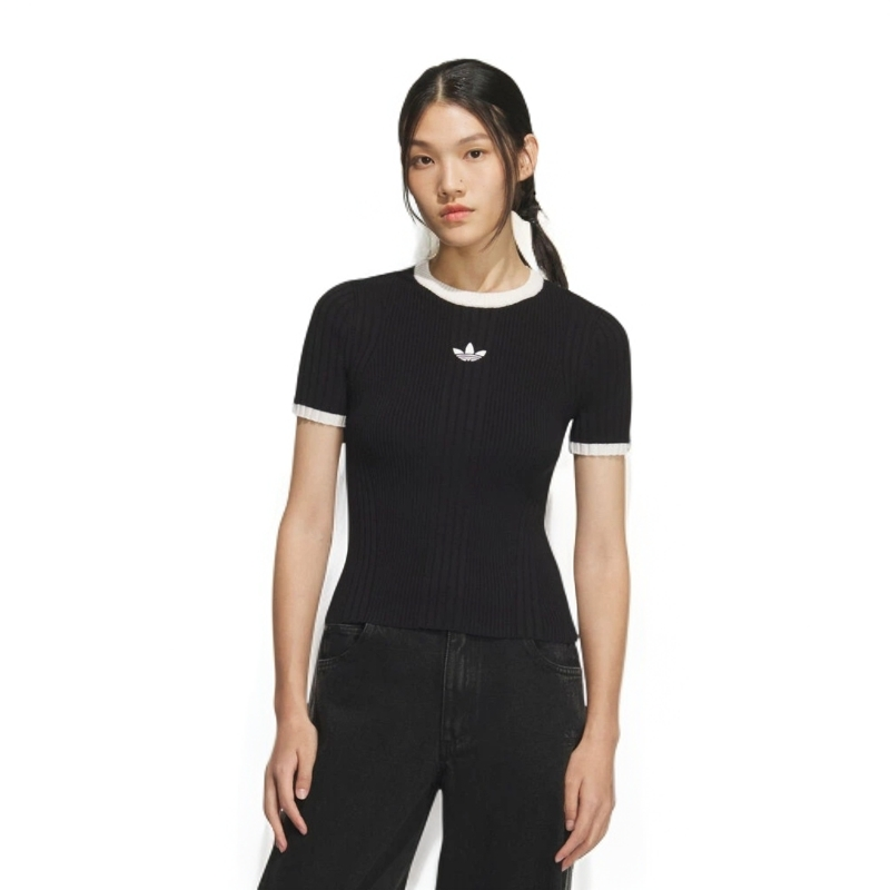 【滔搏联动】三叶草女子TIGHT TEE SS针织无领短袖T恤KS6110