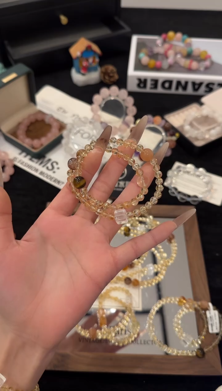 未镶嵌手链水晶黄塔晶双圈x3495