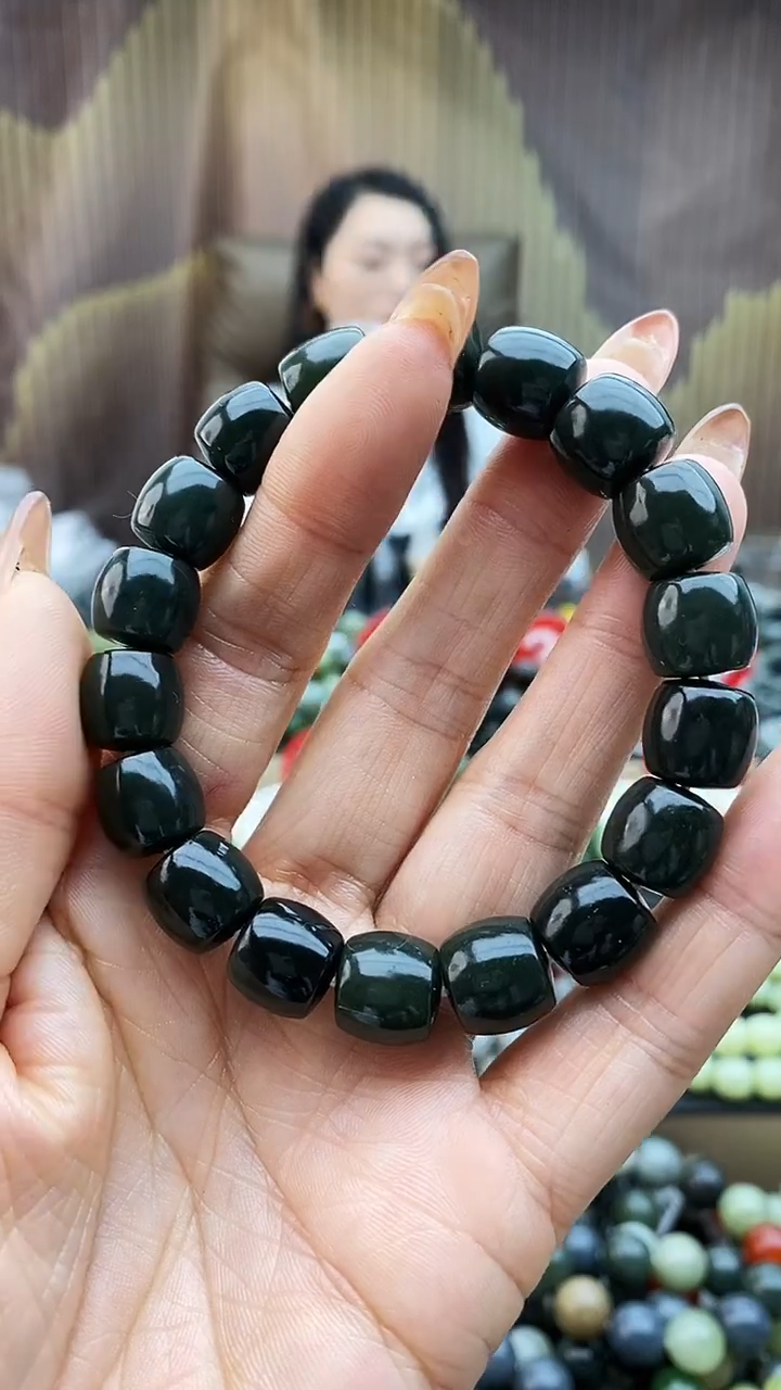 未镶嵌手串和田玉刘**酒直切油青料12