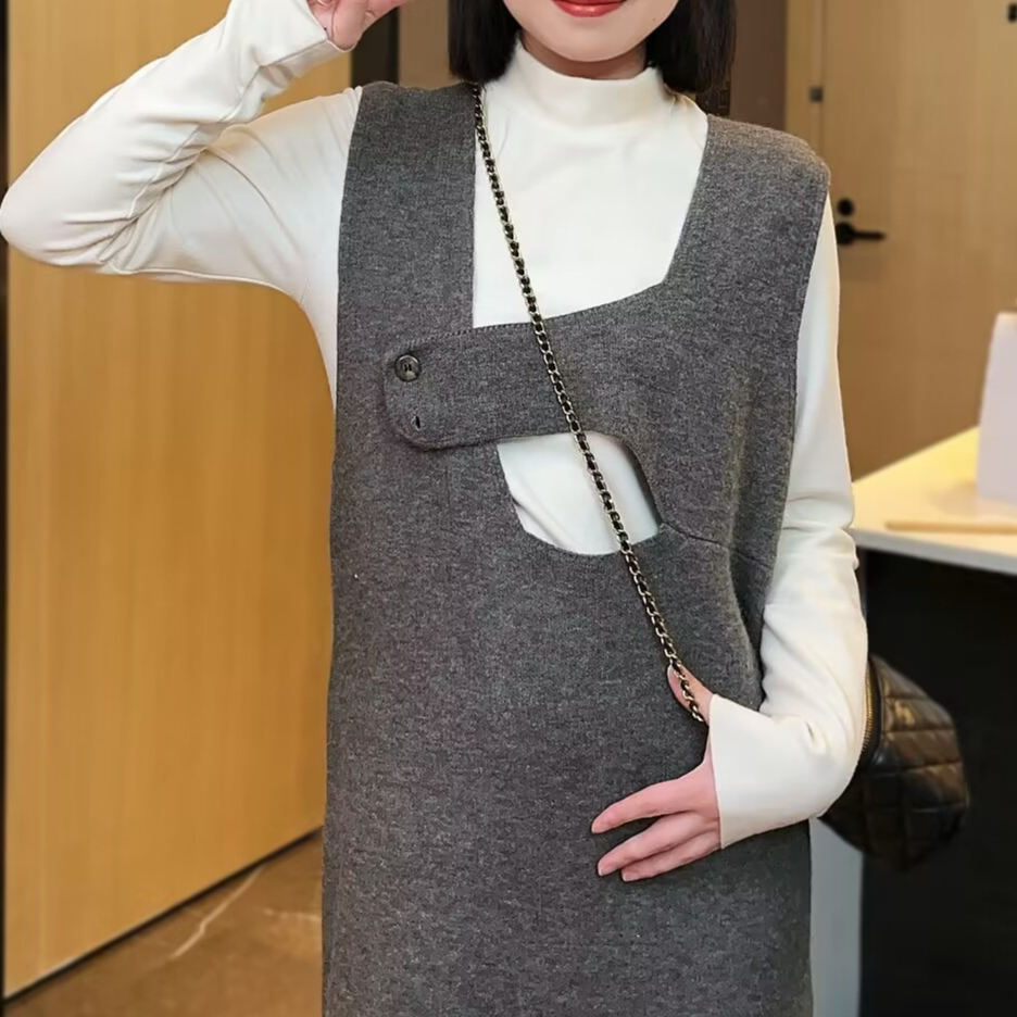 Q瞌睡兔定制【清苍-浪漫无名】秋冬保暖百搭针织马甲连衣裙DY0077