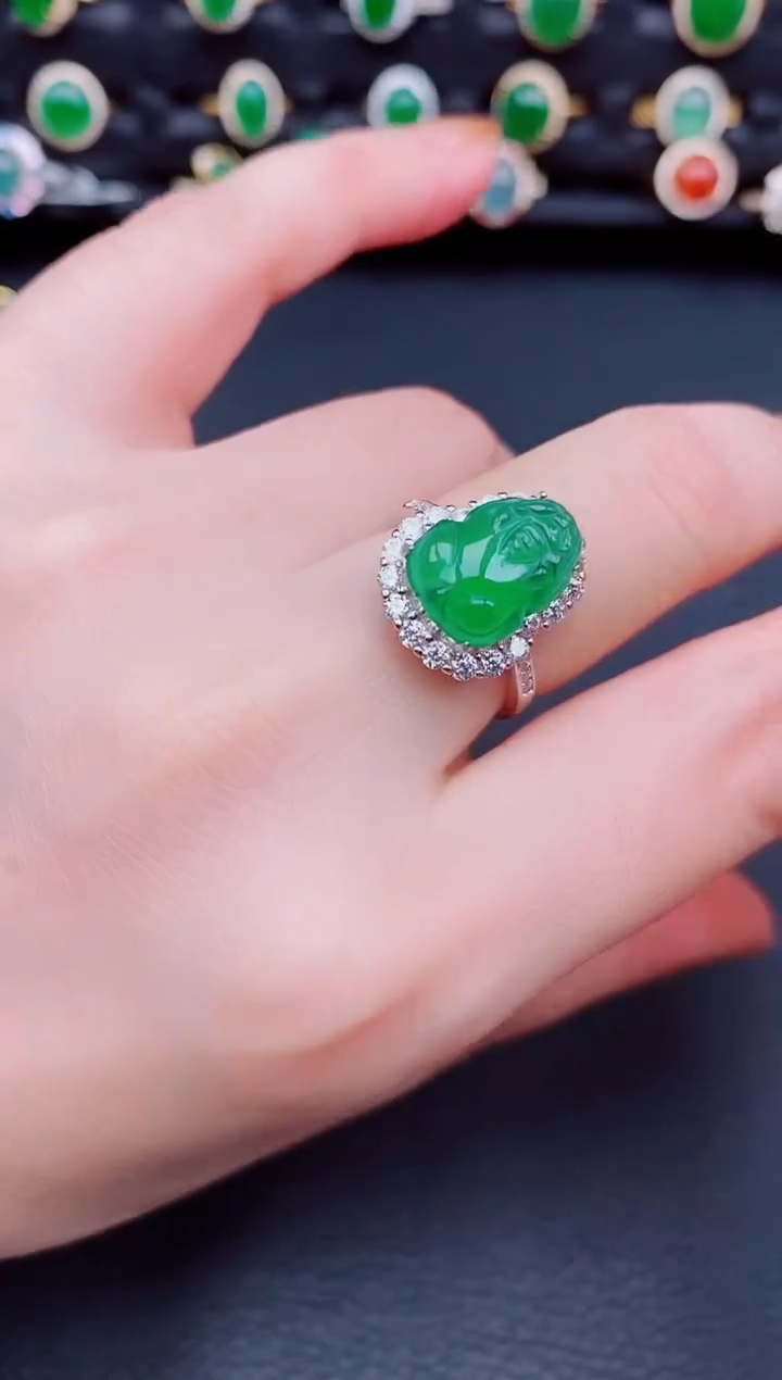 【闪购商品】翡翠戒指银S925镶嵌天然a货翡翠82