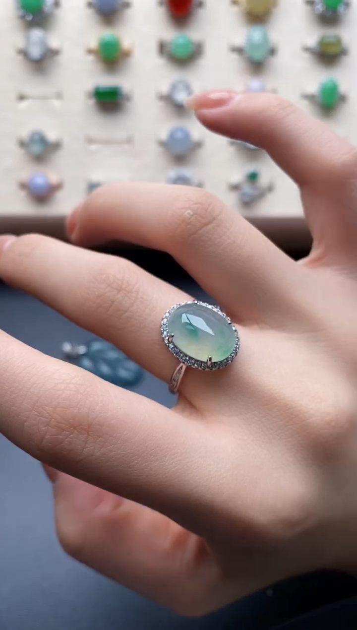 银S925镶嵌戒指翡翠一物一证一礼盒