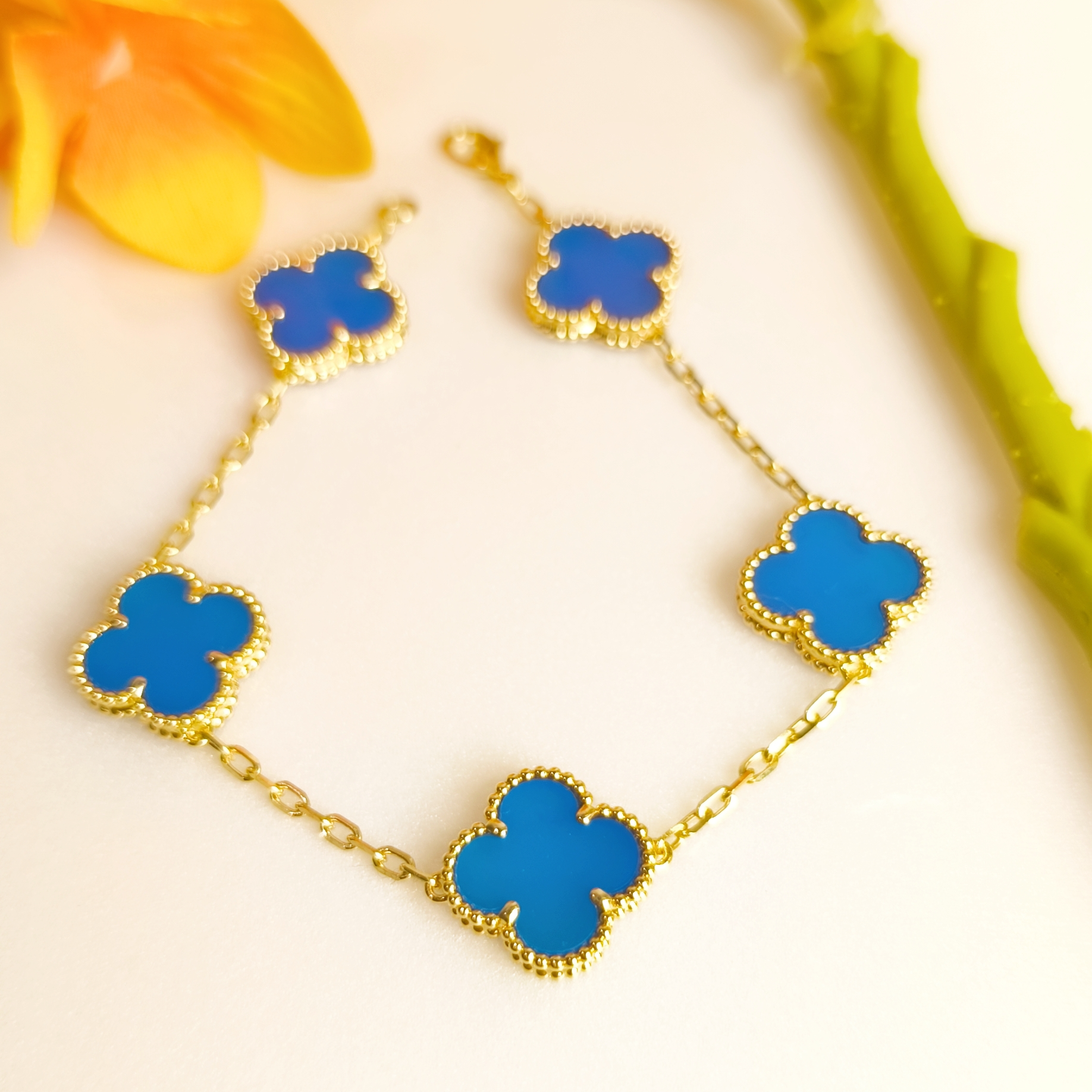 重金 五花蓝玛瑙手链 18k金镶嵌15MM 时尚百搭 k黄k玫 多样性发一