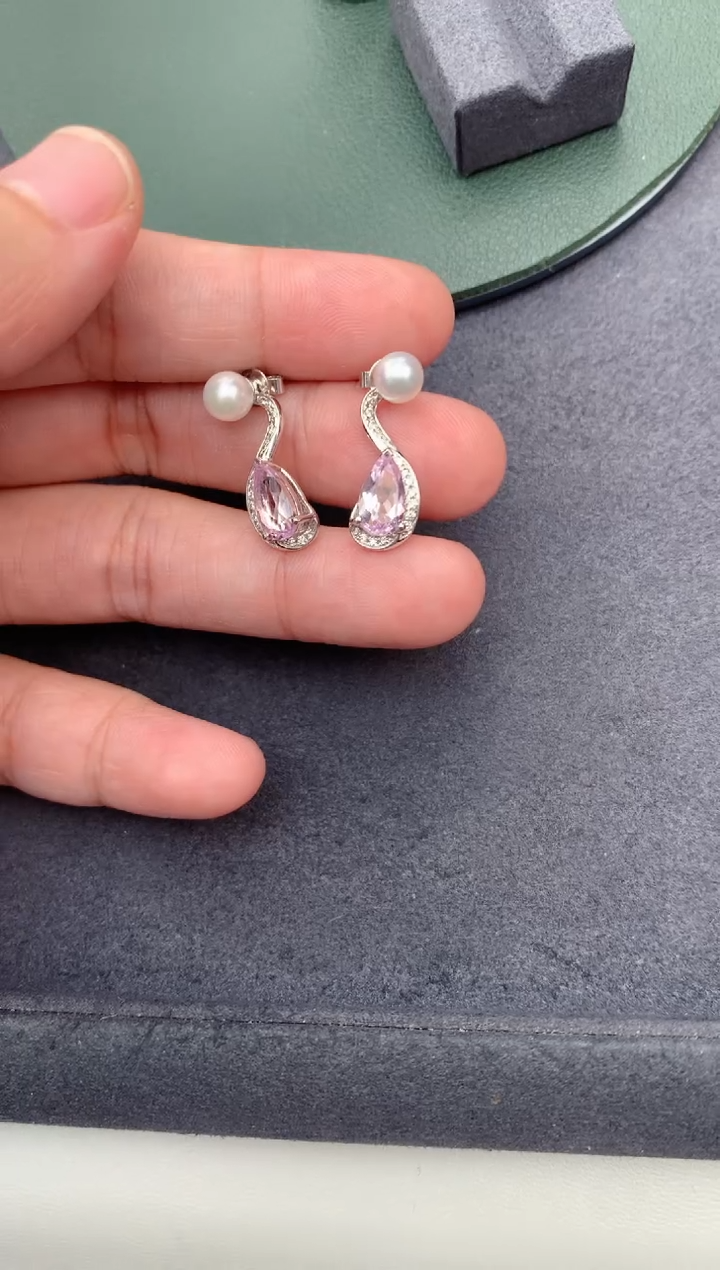 耳钉锂辉石18K金镶嵌2.2ct紫锂辉  BE