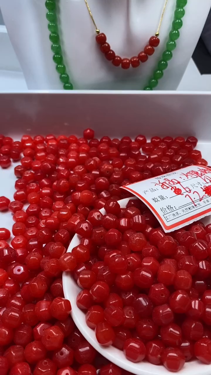 未镶嵌颈饰玛瑙/玉髓W3251-锦红南红色灯笼珠10mm*6颗