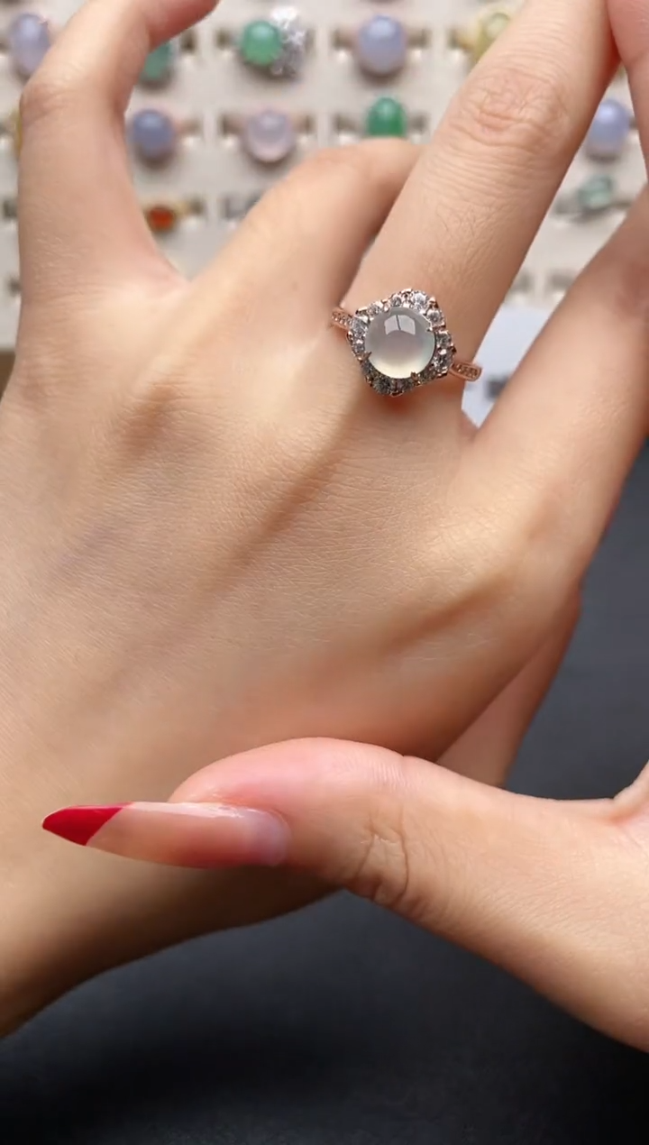 【闪购商品】翡翠戒指银S925镶嵌一物一证一礼盒