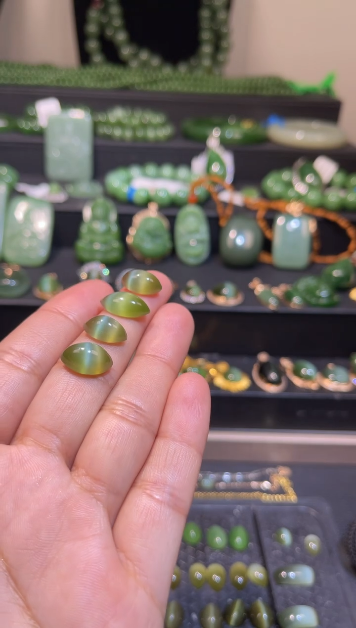 【闪购商品】和田玉碧玉金猫眼裸石未镶嵌多样性发一