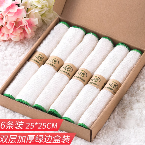 【久丽/LJ】绿色包边25*25竹纤维疏油抹布特大加厚吸水擦桌洗碗巾