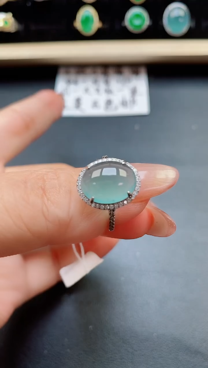 翡翠戒指银S925镶嵌21321