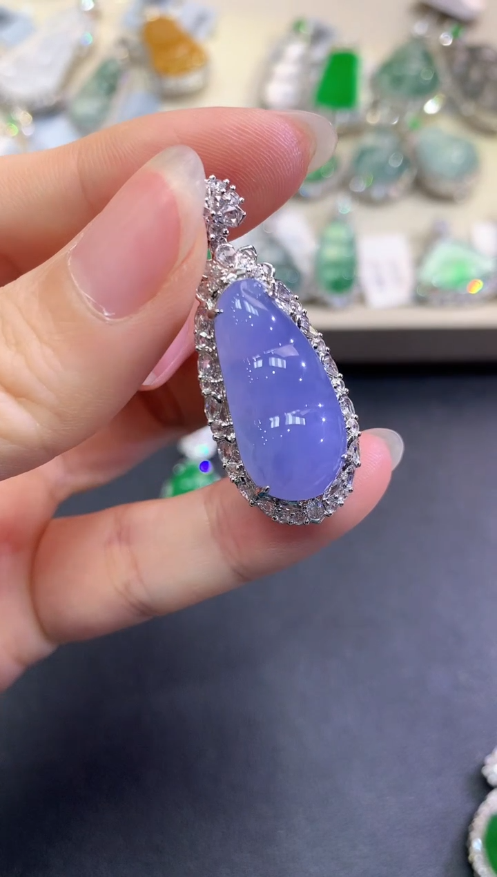 【闪购商品】翡翠颈饰18K金镶嵌C92   紫货有色差