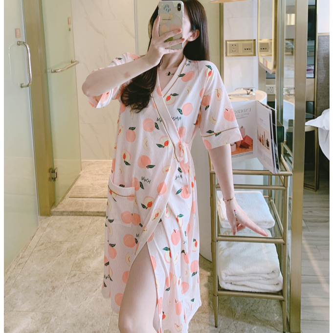 睡衣女夏季薄款牛奶丝短袖和服睡袍甜美可爱卡通睡衣8600