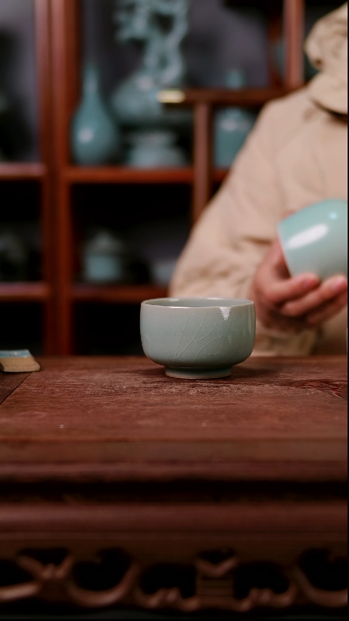 杯子陶萨*青霁汝窑仿古釉  