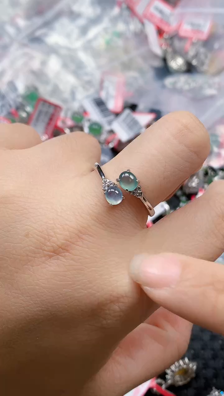 银S925镶嵌戒指翡翠天然A货缅甸翡翠