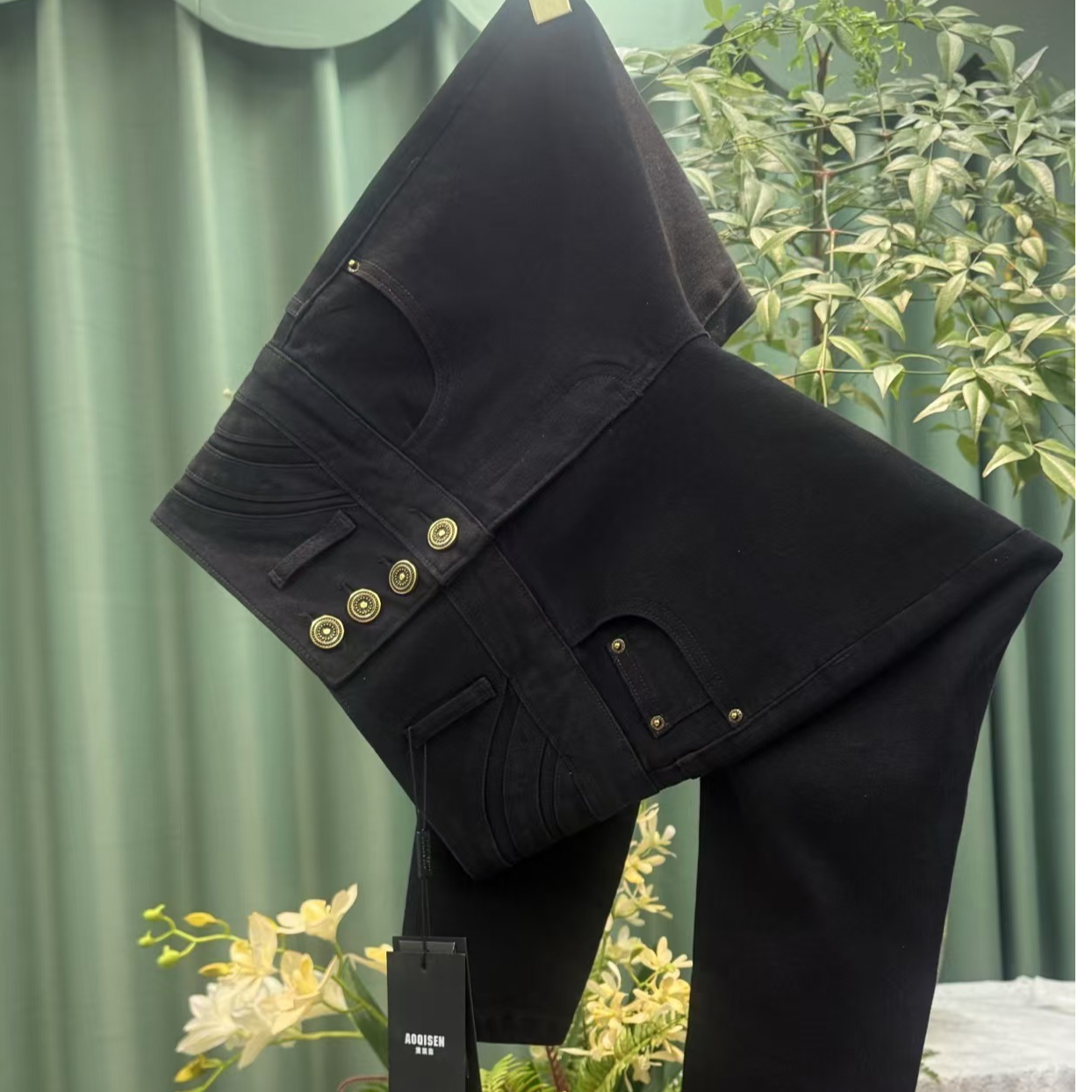 BX2503【2025】年澳琪森高腰弹力四季牛仔裤复古做旧紧身小脚牛仔裤