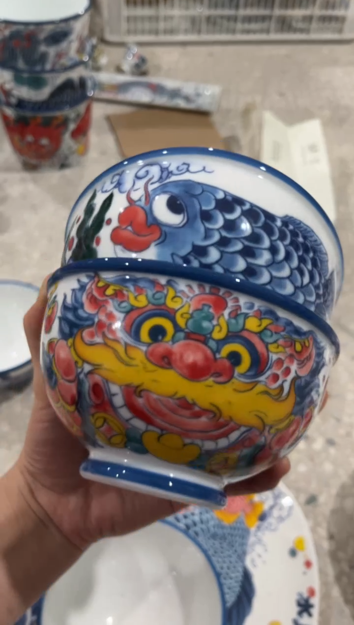 瓷片陶昨明蓝边米饭碗2只（福利价格）