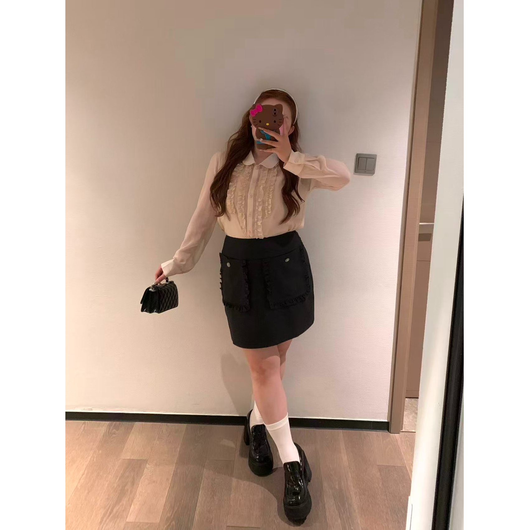 慧芝huizhi DS214千金衬衣（含吊带）定制款 藕粉木耳边娃娃领衬衣