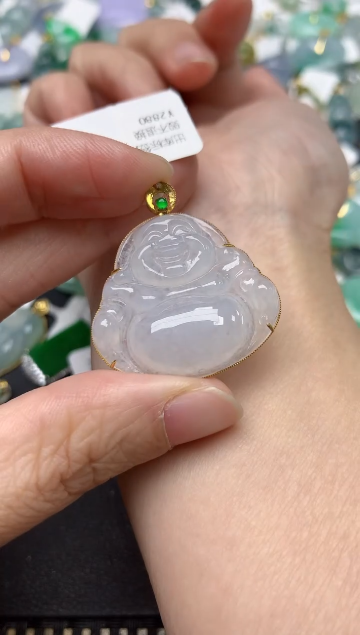 颈饰18K金镶嵌翡翠天然缅甸A货翡翠