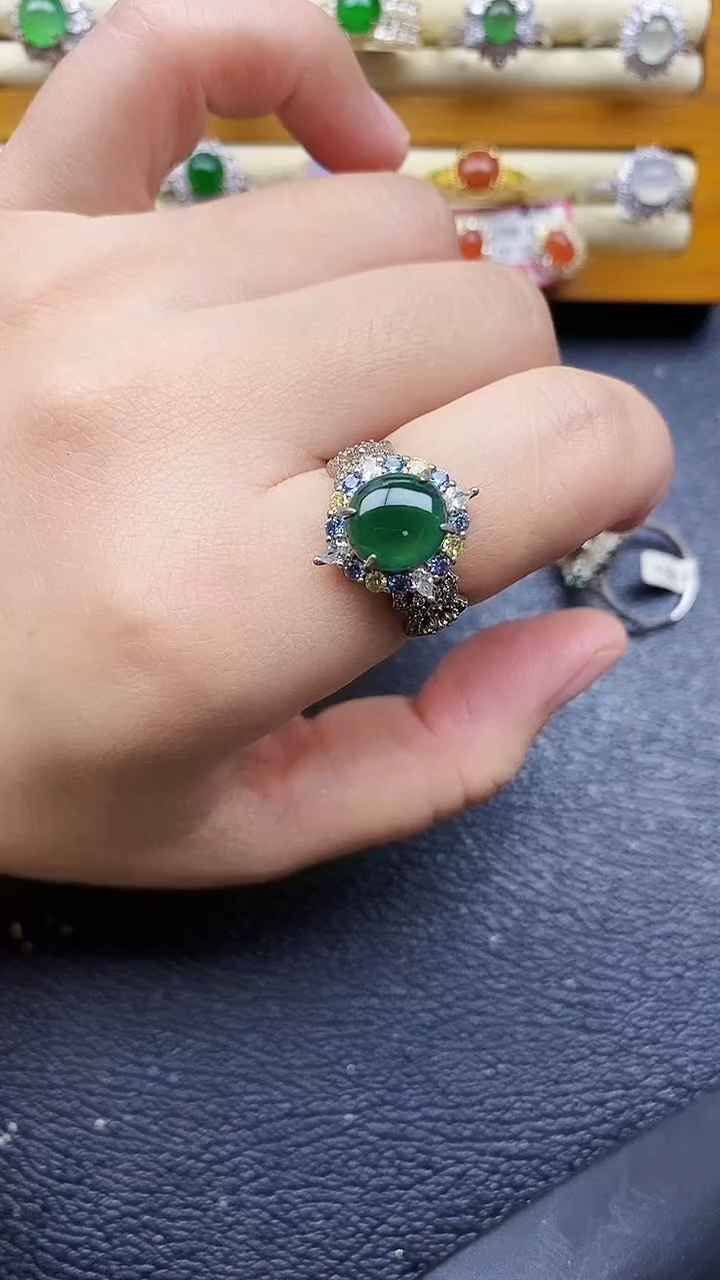 银S925镶嵌戒指翡翠1