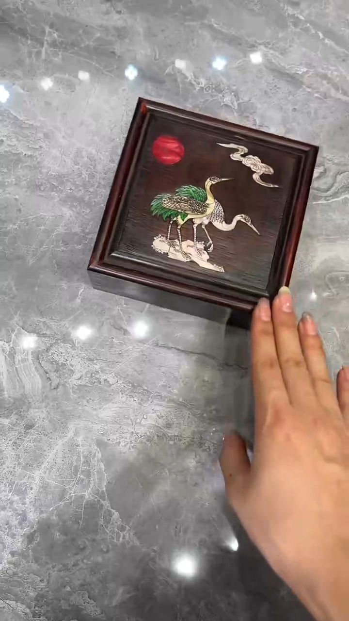 木松鹤延年方形抽拉盒14