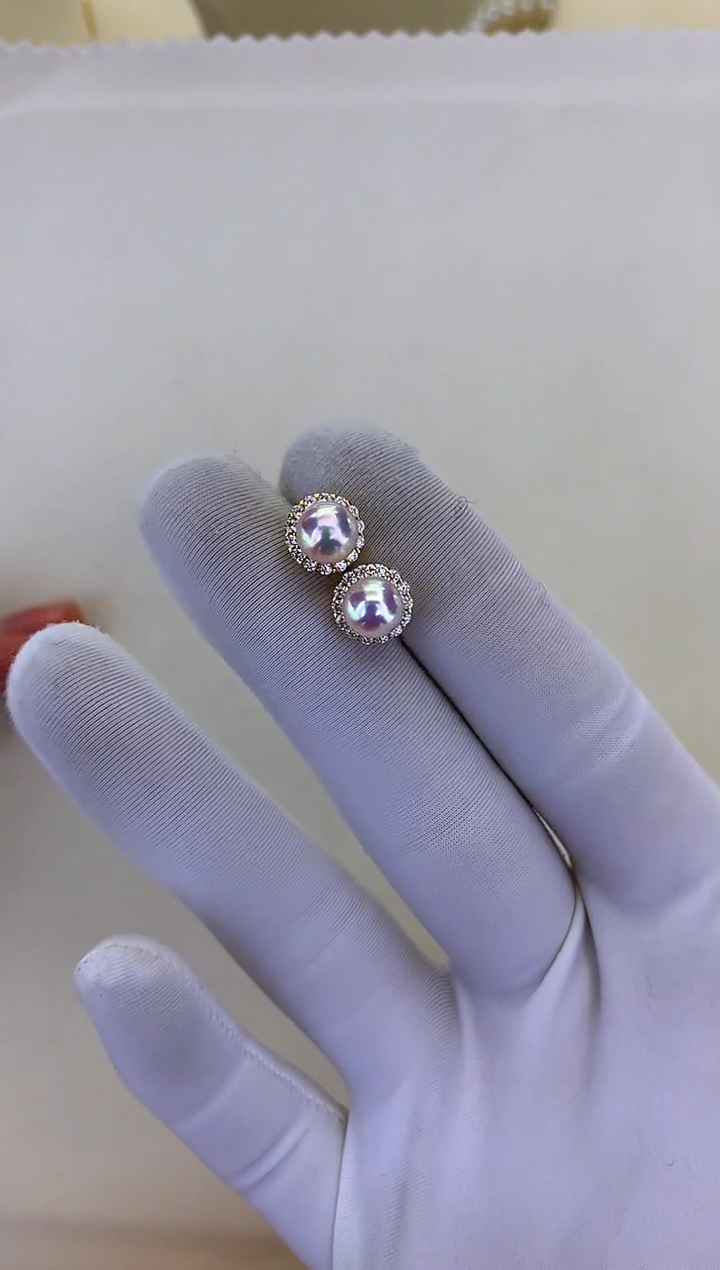 银S925镶嵌DA海水珍珠 GD275 耳钉 6-7