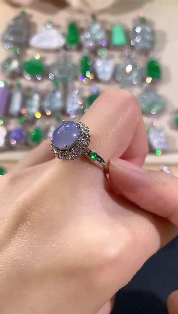 18K金镶嵌戒指翡翠冬日珠宝W28紫货有色差