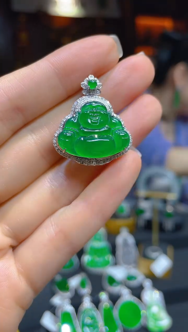 【闪购商品】翡翠颈饰18K金镶嵌120611天然A货翡翠佛公吊坠