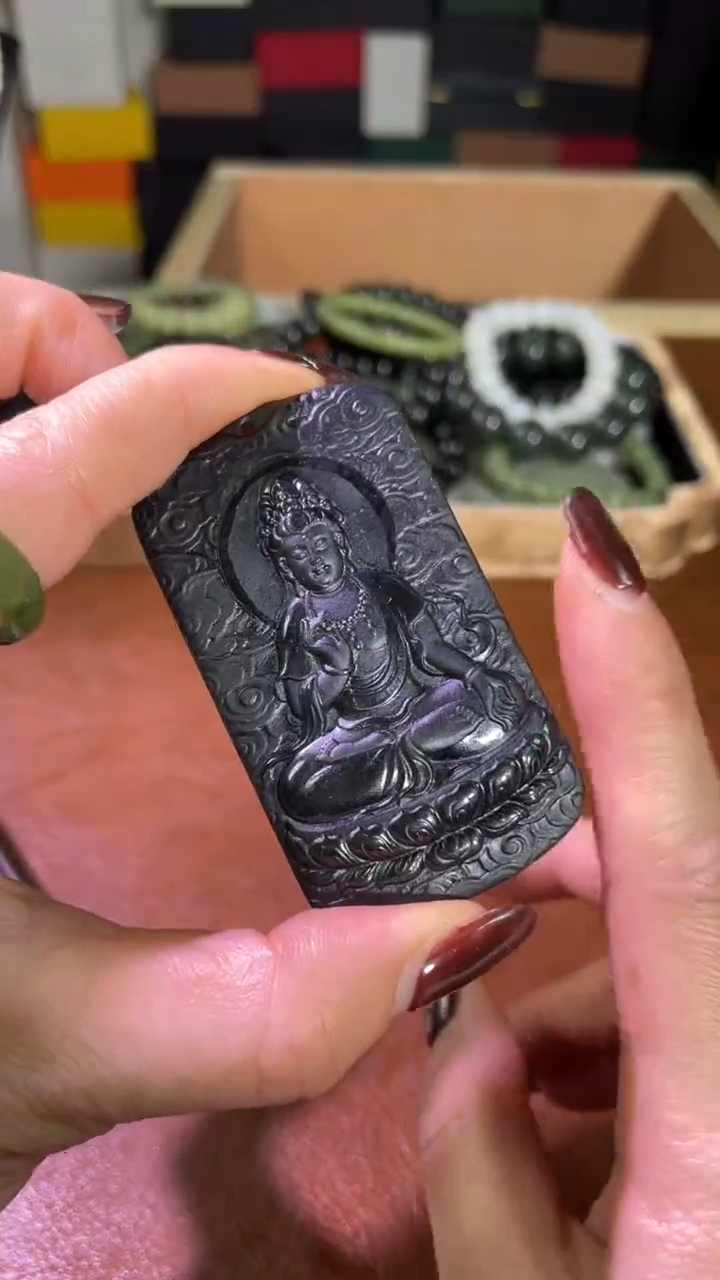 吊坠(不含链)未镶嵌和田玉和田玉黑青观音牌