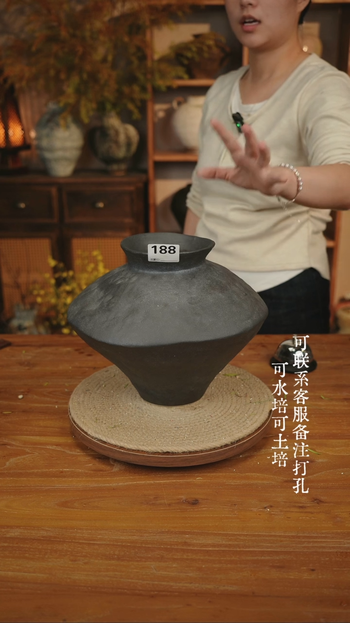 摆件陶188乌金黑色大飞碟瓶可水培可土培