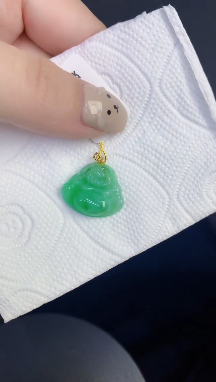 颈饰18K金镶嵌翡翠缅甸天然翡翠A货