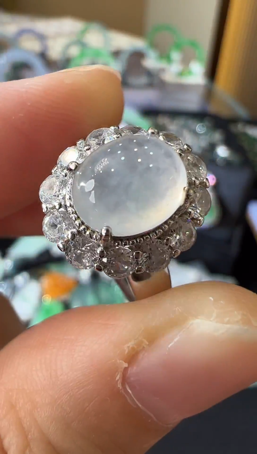 银S925镶嵌戒指翡翠天然A货翡翠多样性发其一LS