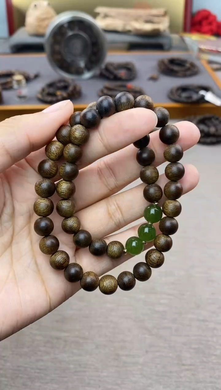 【闪购商品】沉香手串双圈芽庄玉化白棋楠0.8沉水+配饰