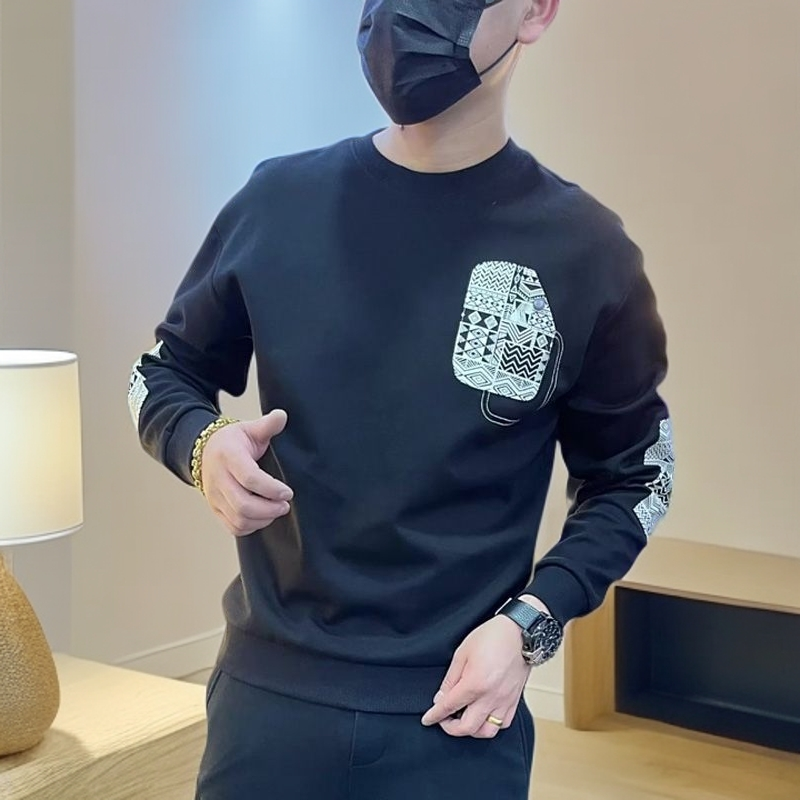 欧洲站时尚个性印花卫衣潮牌休闲百搭长袖潮牌外套男士圆领打底衫