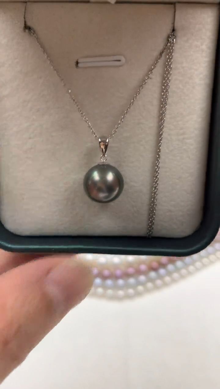 18K金镶嵌ff海水珍珠大溪地吊坠(赠链）11~12mm