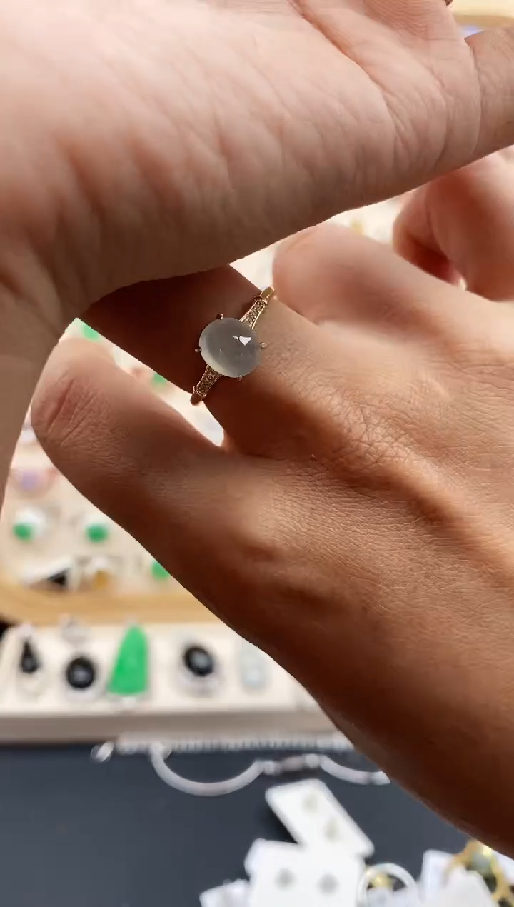 【闪购商品】翡翠戒指银S925镶嵌缅甸天然A货翡翠111  4+5