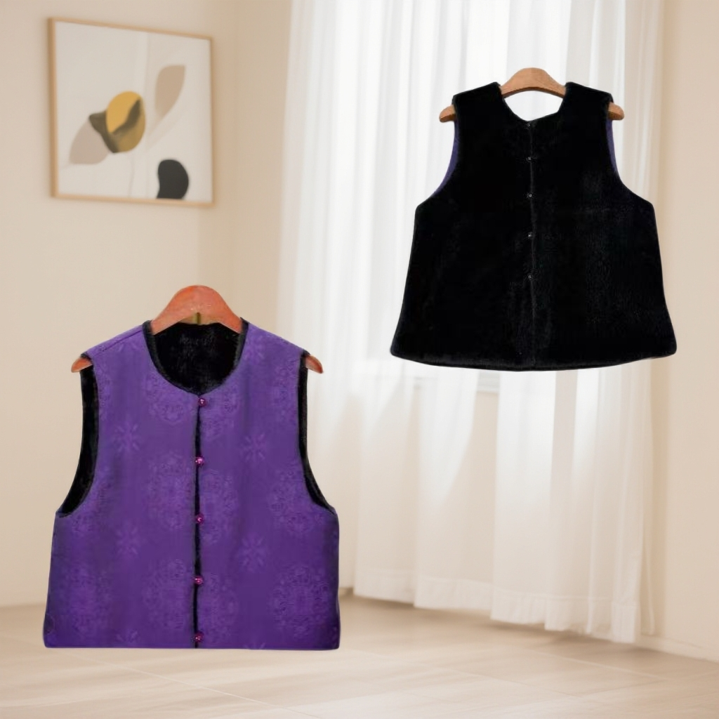 1703紫气东来马甲双面可穿妈妈装高贵新款妈妈装洋气收腰过膝法式