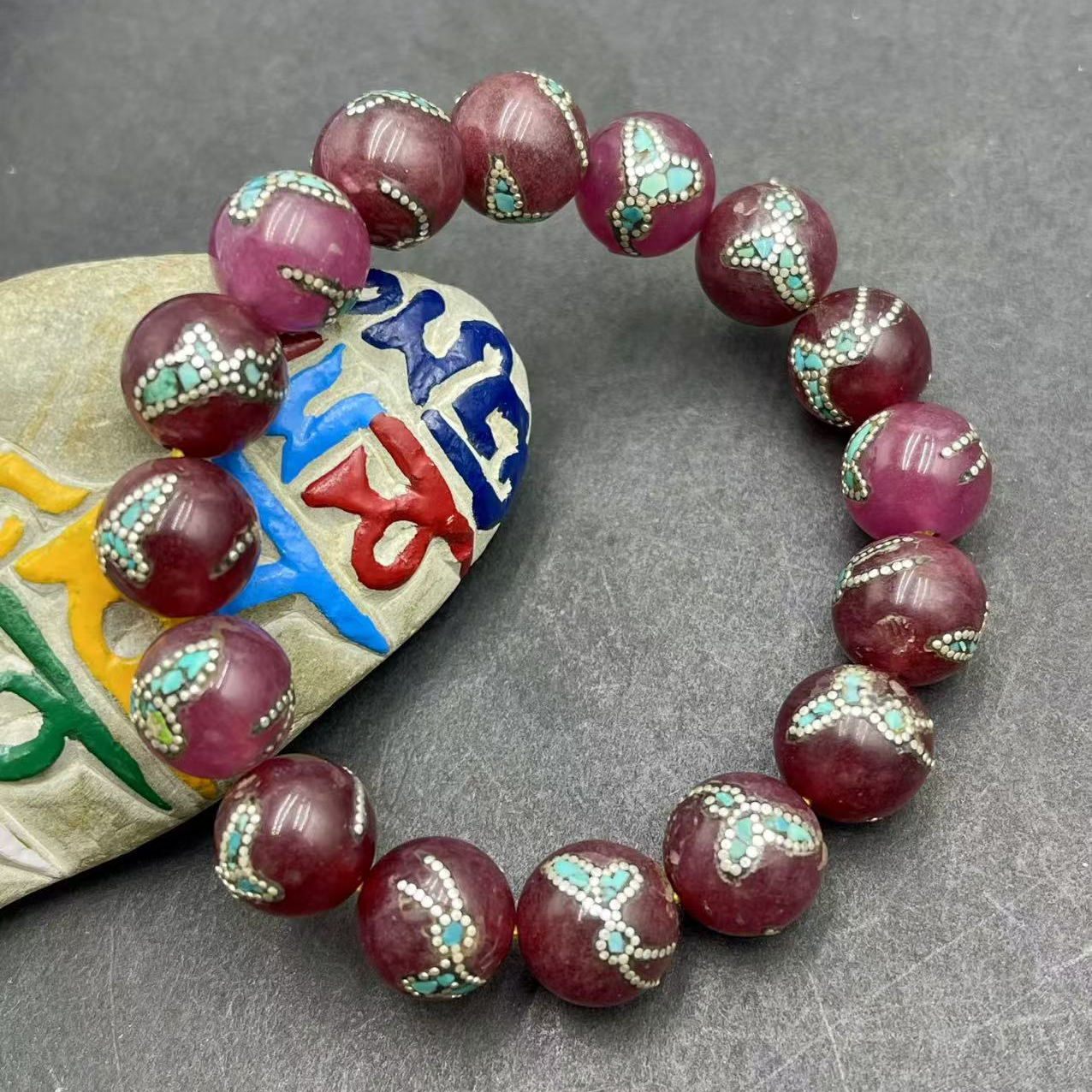 非金属玻璃手链 尼泊尔手工补丁红色复古时尚单圈