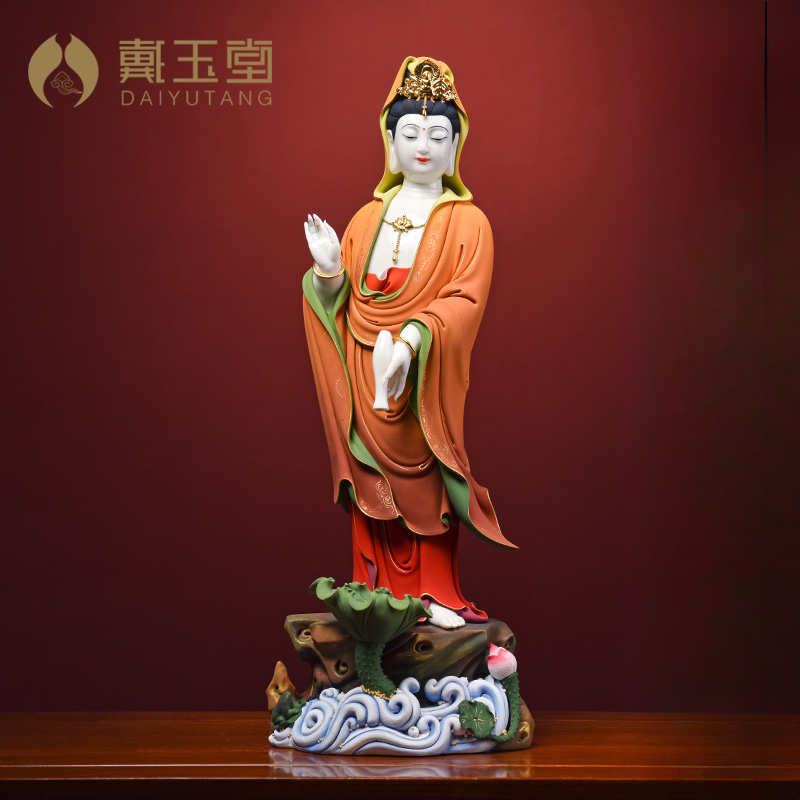 戴玉堂德化陶瓷摆件《极彩滴水观音》林建平观音站像客厅家用