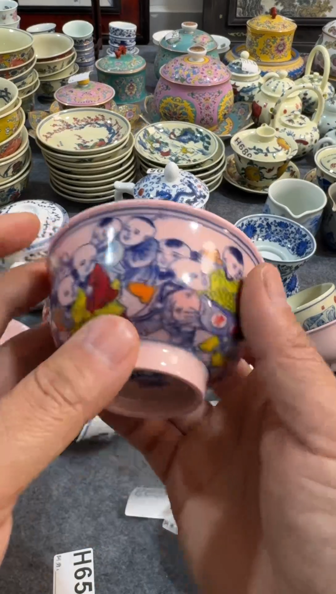 摆件陶红喜喜婴戏图主人杯