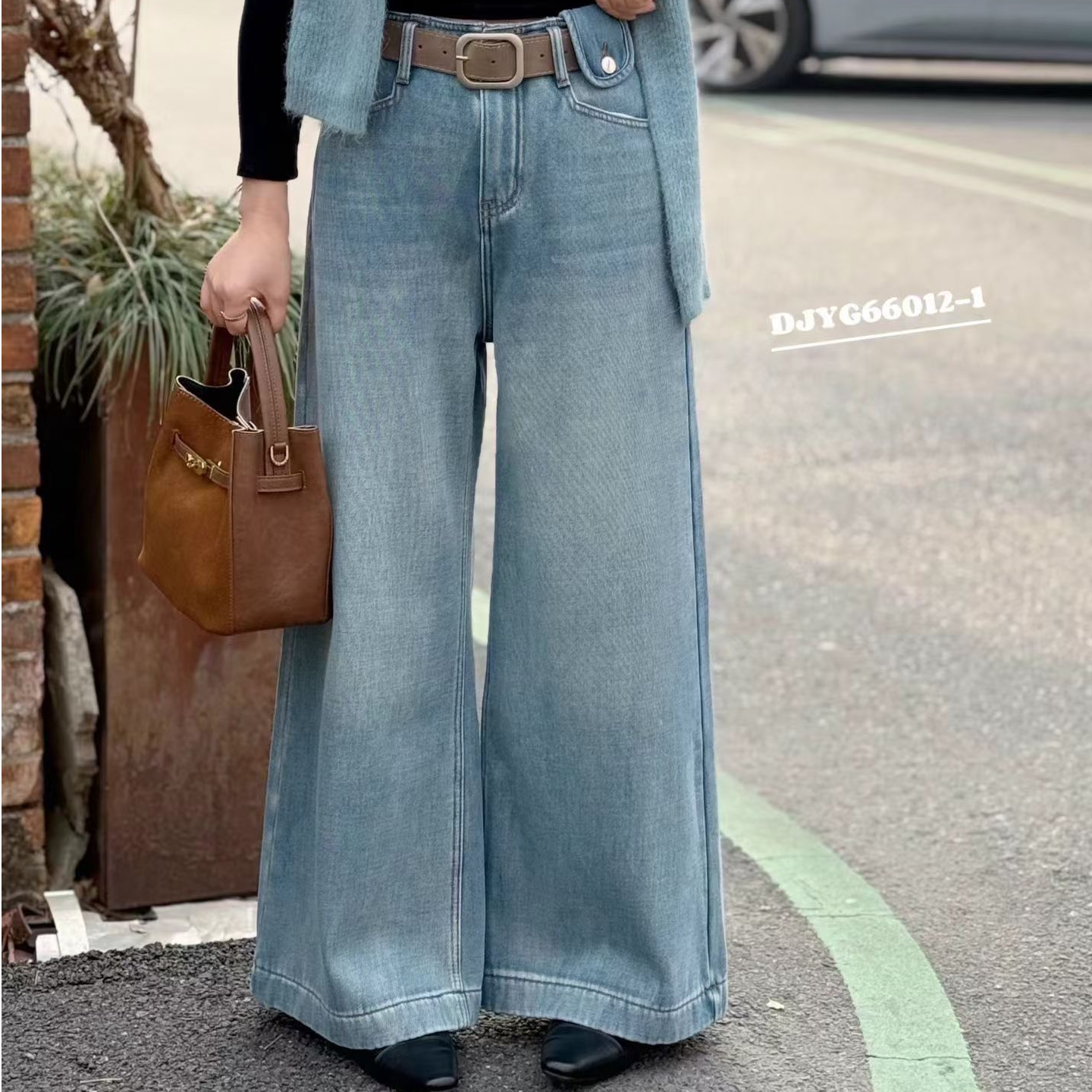 做旧韩系风四季通用牛仔裤阔腿裤水洗长裤女装显瘦高腰百搭