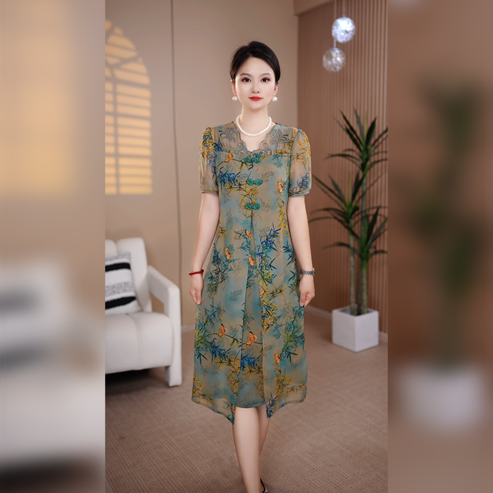 时尚夏季新款遮肉显瘦修身气质中长裙2025爆款时尚百搭洋气妈妈装