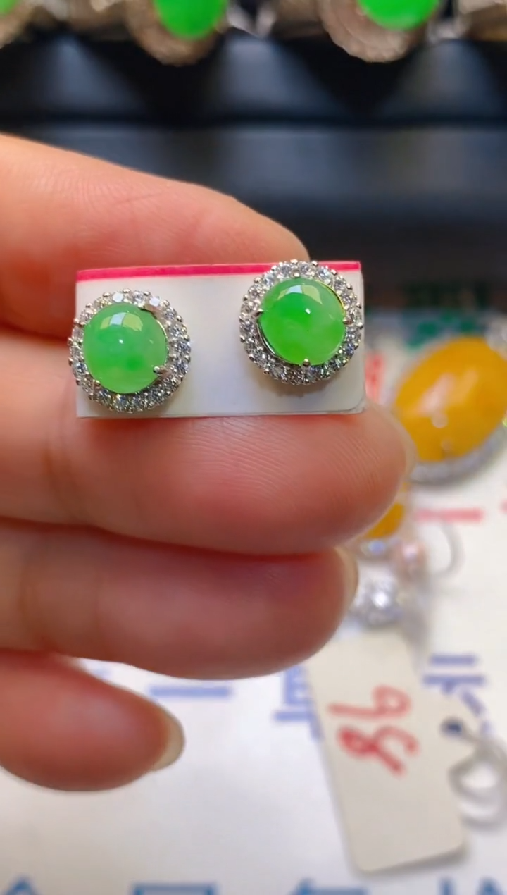 【闪购商品】翡翠耳饰银S925镶嵌天然A货翡翠1