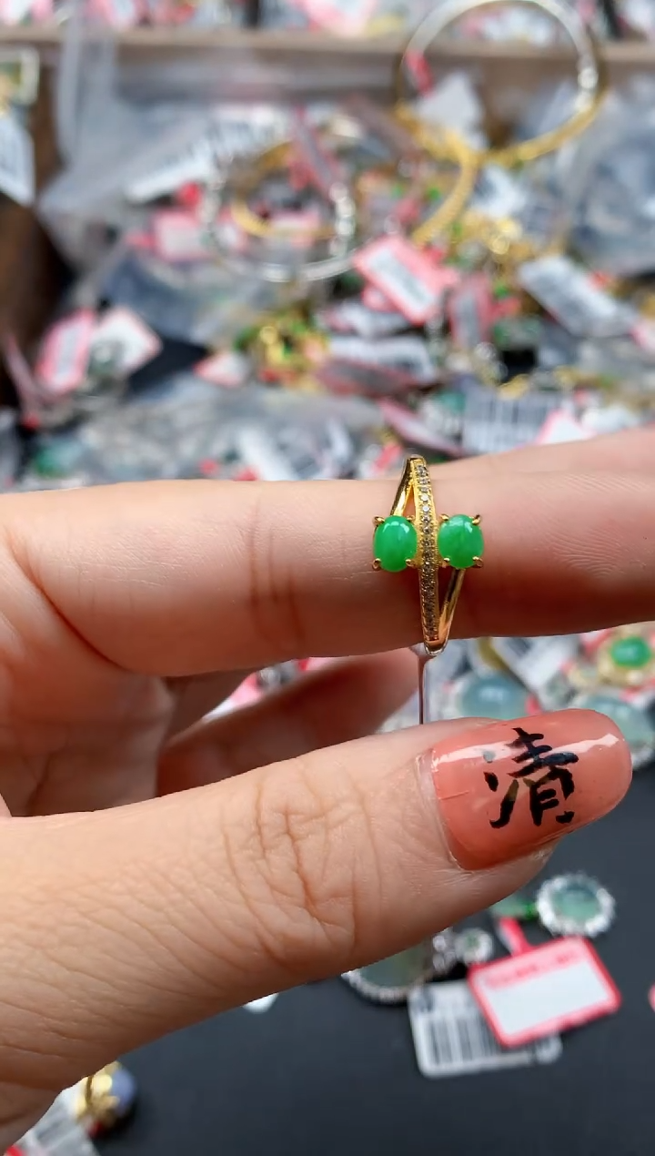银S925镶嵌戒指翡翠天然A货缅甸翡翠
